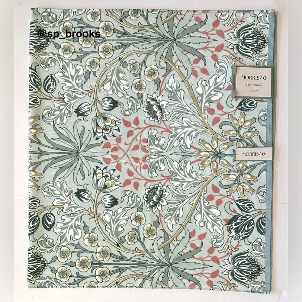 🎁2PC Morris & Co. Bath Towels - Hyacinth Pattern - 100% Cotton Bath Towels